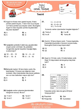 ilkokul 1. Sınıf Genel Tekrar Testleri 